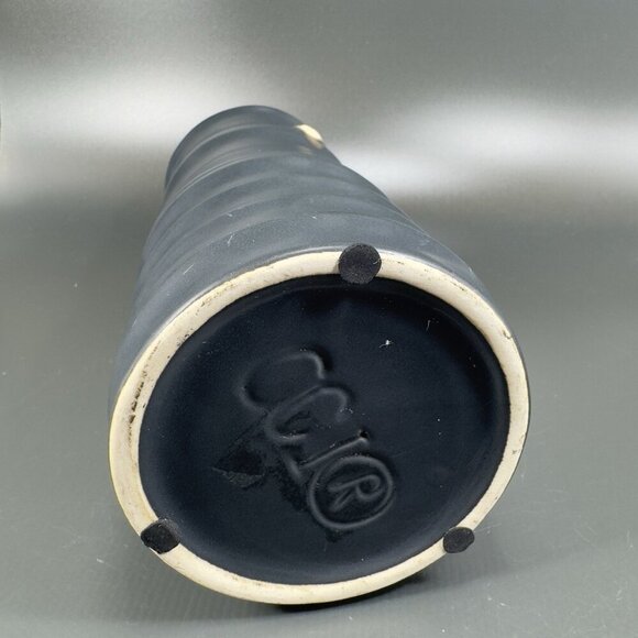 Vintage Hand Made Pottery Vase Vessel Black Glazed With Texture Knobs Signed CCI - Picture 12 of 15